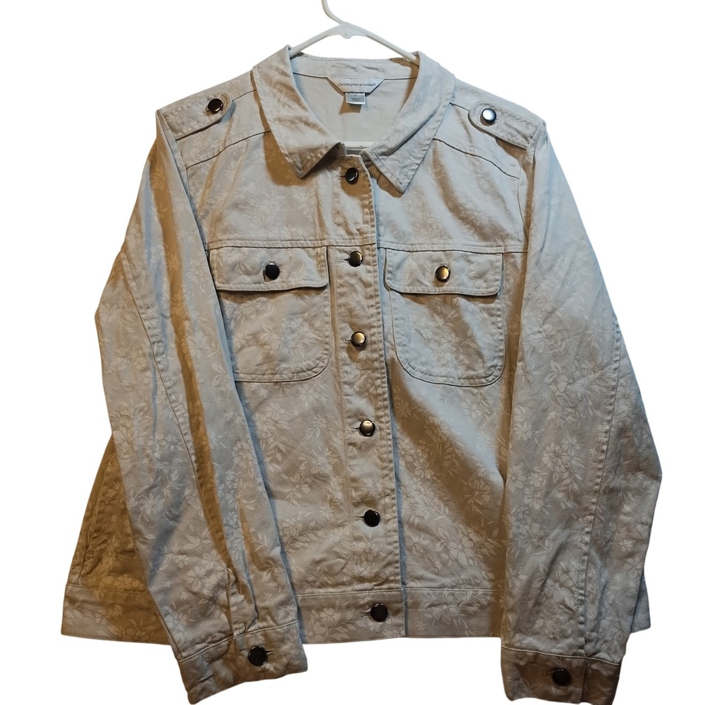 Floral Jean Jacket Women's LG Button Up Beige Casual Layers Summer Boho Romantic
